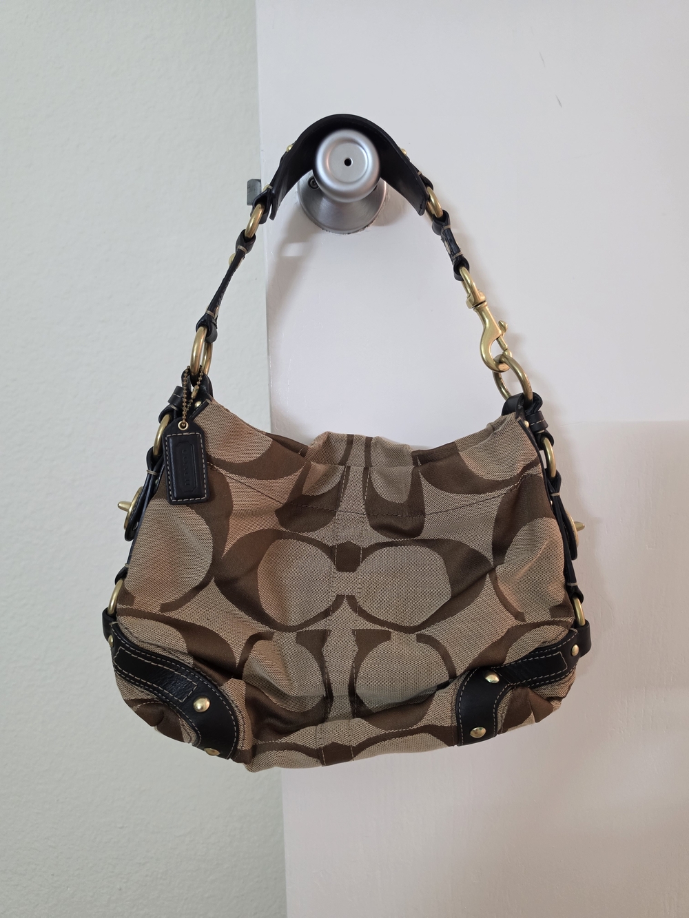 Coach Tan and Brown Signature Canvas Shoulder Bag